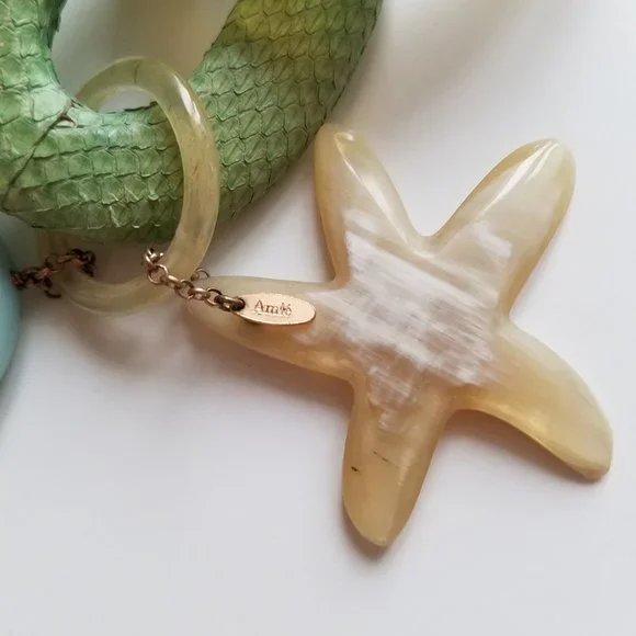 AMLE Italian Long Horn Green Chain Necklace with Python skin - Picture 13 of 16